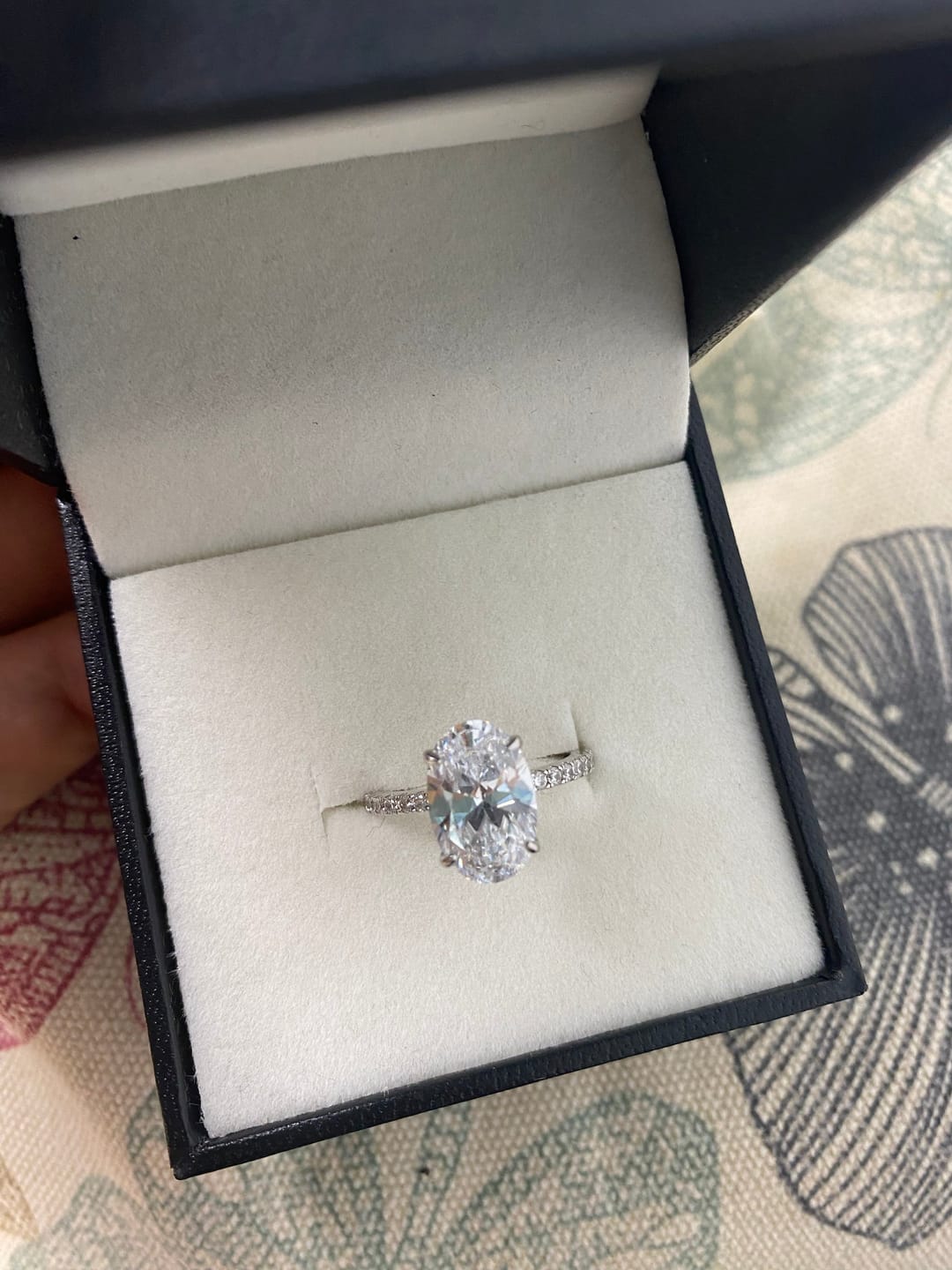 Customer photo review of S925 4.0Ct Oval Cut Classic Hidden Halo Pavé Engagement Ring Promise Ring