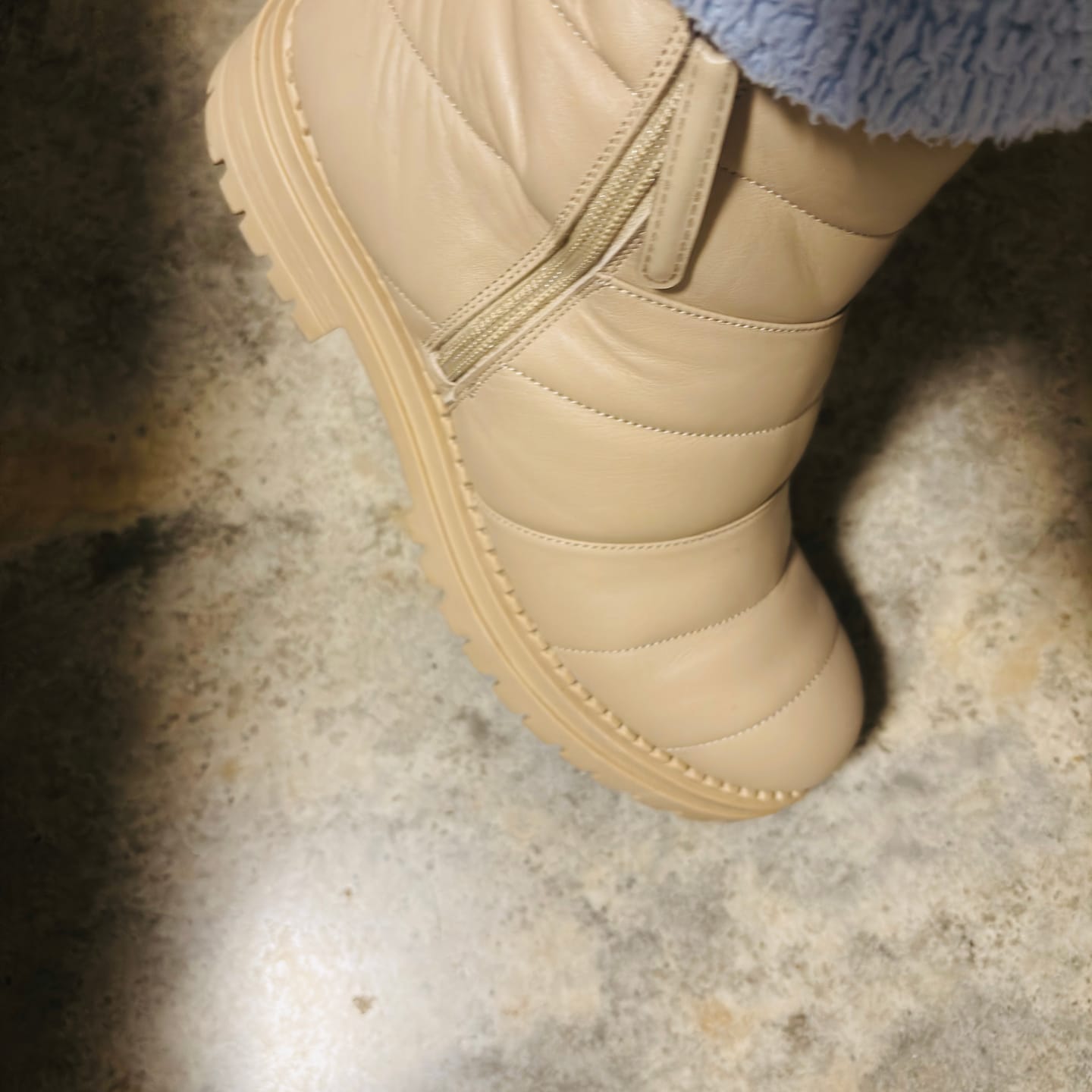Customer photo review of Cream Leather Combat Boots with Side Zip – Olivia