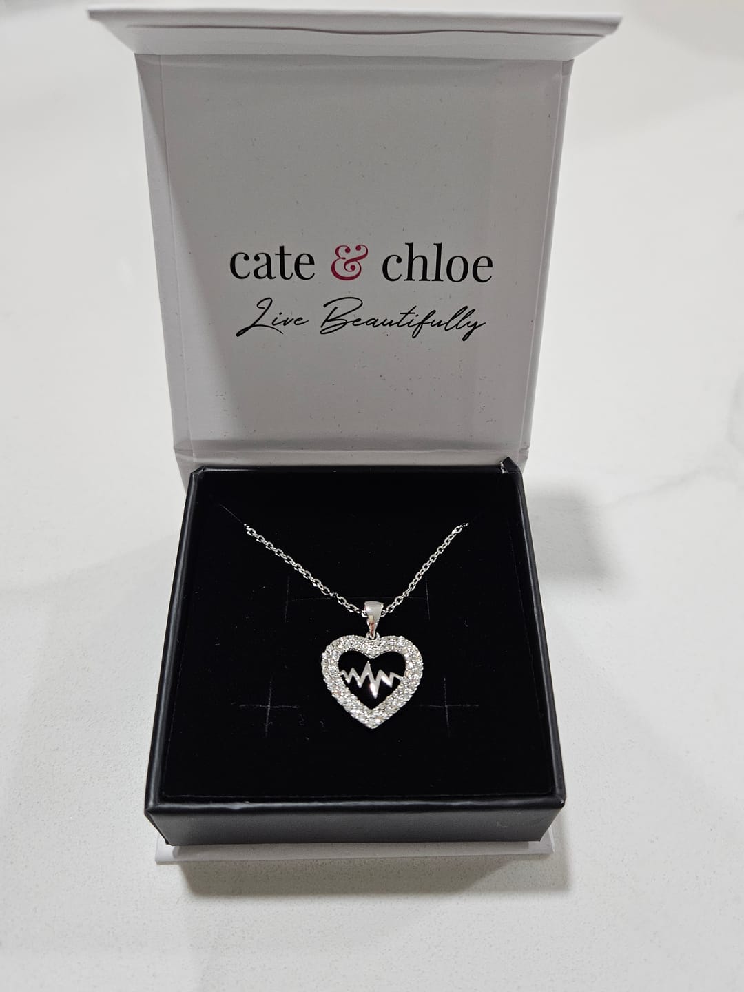 Customer photo review of Molly 18k White Gold Plated Heart Necklace with Swarovski Crystals
