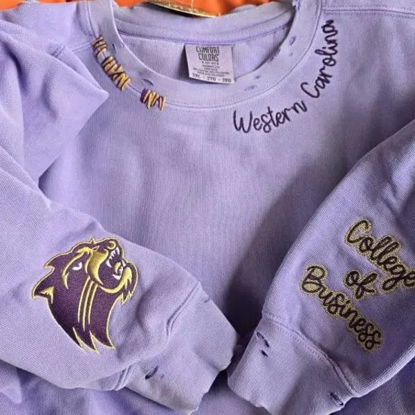 Customer photo review of Custom Vintage Embroidered Hand Distressed Crew Neck Sweatshirt