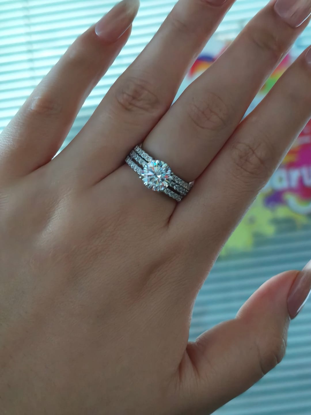 Customer photo review of S925 3PC Wedding Ring Set 2.0 Ct Round Cut With 2PC Half Eternity Wedding Band Stackable Wedding Rings