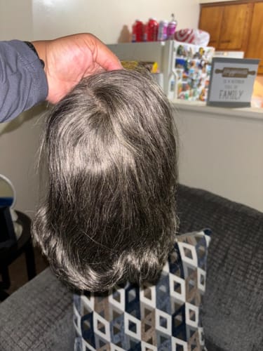 Customer photo review of Luvwin 4C Edges Salt & Pepper More Salt Highlight Front Glueless Straight Wig