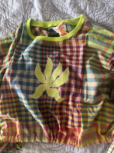 Customer photo review of WOVEN DREAMS TOP | POSTCARD CHEX