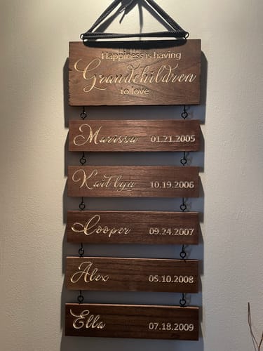 Customer photo review of 🆕 Upgraded Personalized Grandkids Hanging Sign | 2025 Version Engraved Design