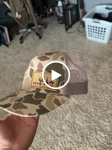 Customer video review of Custom Leather Patch Hats Richardson CAMO Laser Engraved
