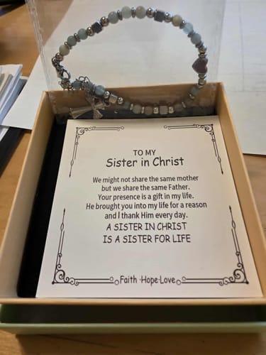 Customer photo review of To My Sister - A Sister In Christ Is A Sister for Life - Religious Cross Bracelet