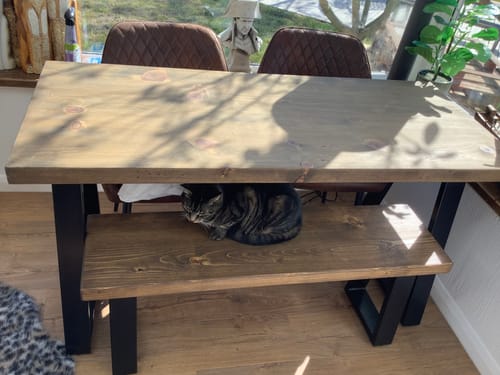 Customer photo review of Industrial Dining Table with Trapezium Leg - Smoked Oak