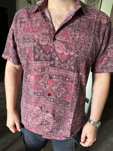 Customer photo review of Chemise à manches courtes en coton à imprimé cachemire rétro pour homme