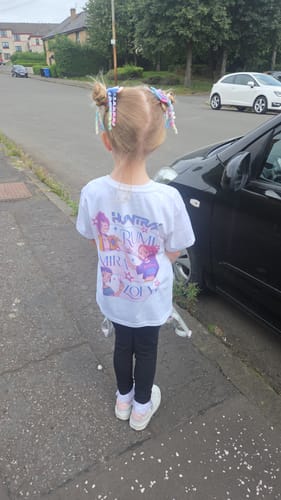 Customer photo review of Huntrix KPDH Oversized Print White T-Shirt Front & Back