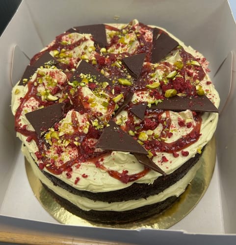 Customer photo review of Chocolate & Pistachio Cake