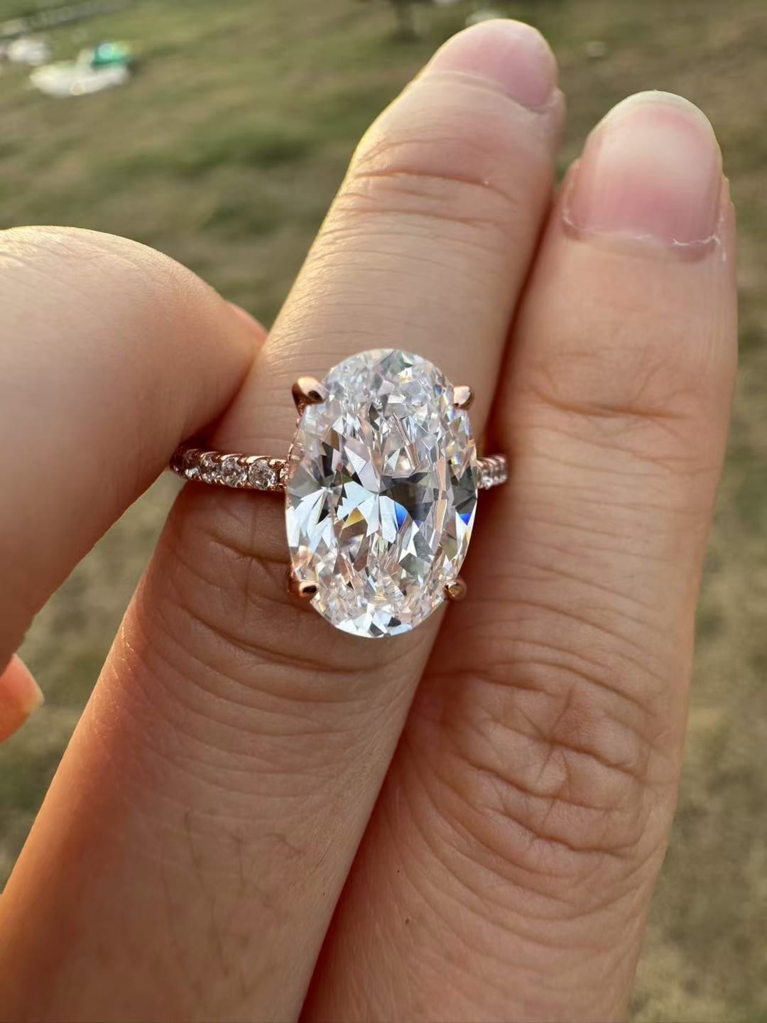 Customer photo review of S925 4.0Ct Oval Cut Classic Hidden Halo Pavé Engagement Ring Promise Ring
