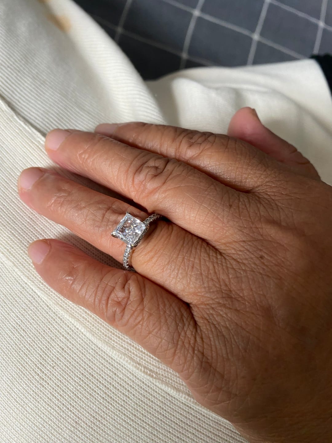 Customer photo review of S925 2 Ct Princess Cut Sparkle Square Engagement Ring For Women Everyday Wear In Sterling Silver