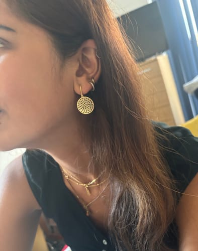 Customer photo review of Lattice Disc Drop Earrings