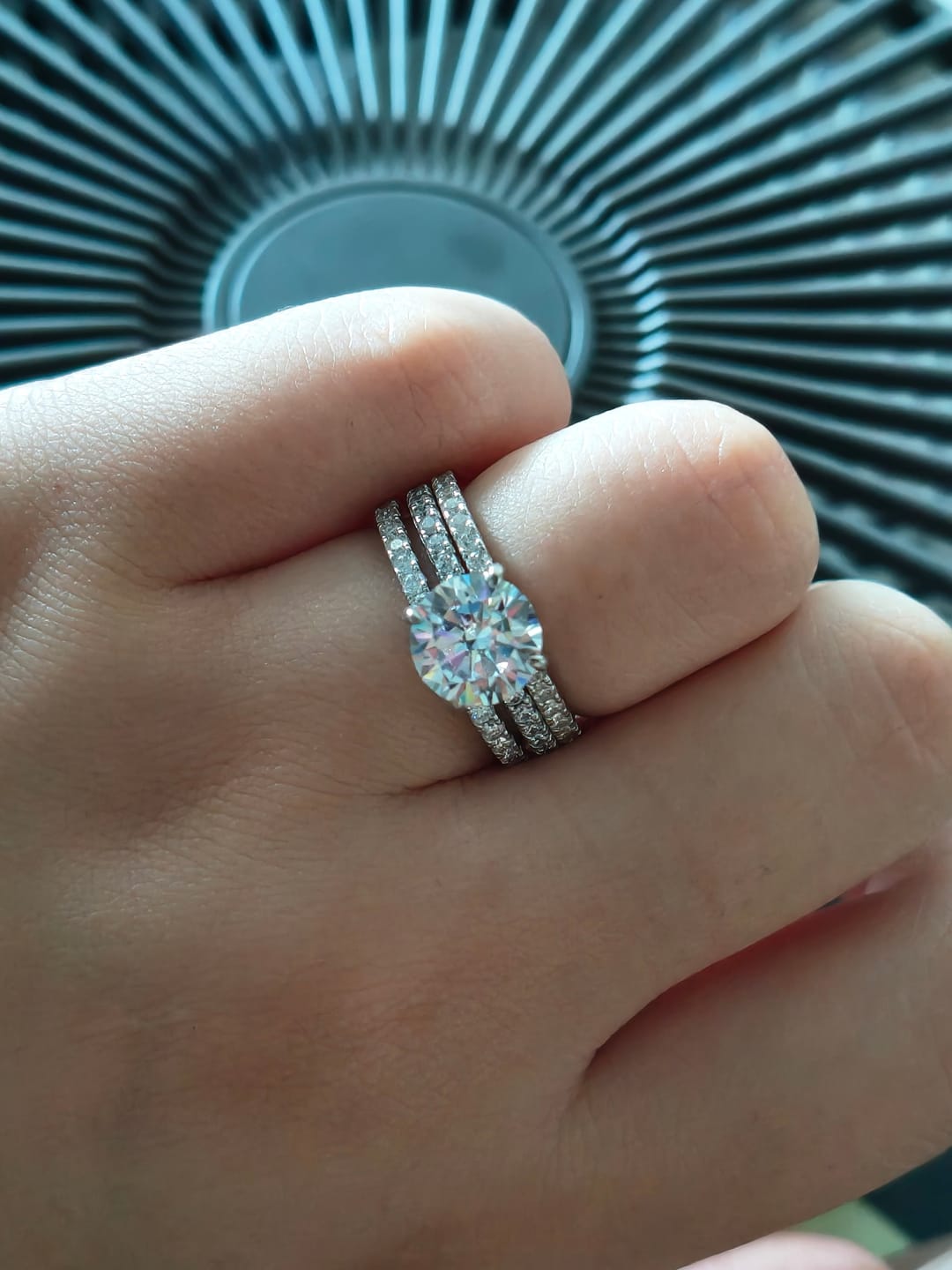 Customer photo review of S925 3PC Wedding Ring Set 2.0 Ct Round Cut With 2PC Half Eternity Wedding Band Stackable Wedding Rings