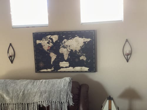 Customer photo review of Pinnable World Journey Map • Rustic Gold