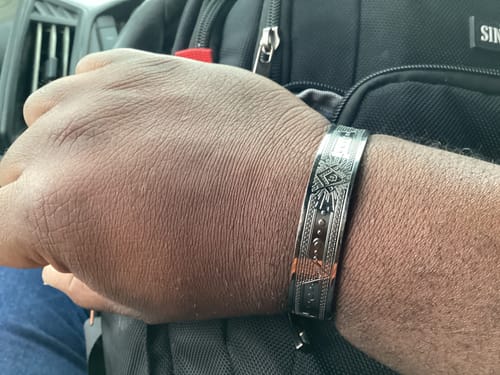 Customer photo review of Brotherhood in Black Bangle – Masonic Copper Bracelet
