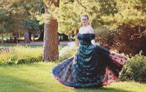 Customer photo review of Corset Off the Shoulder Beaded Butterfly Long Dress