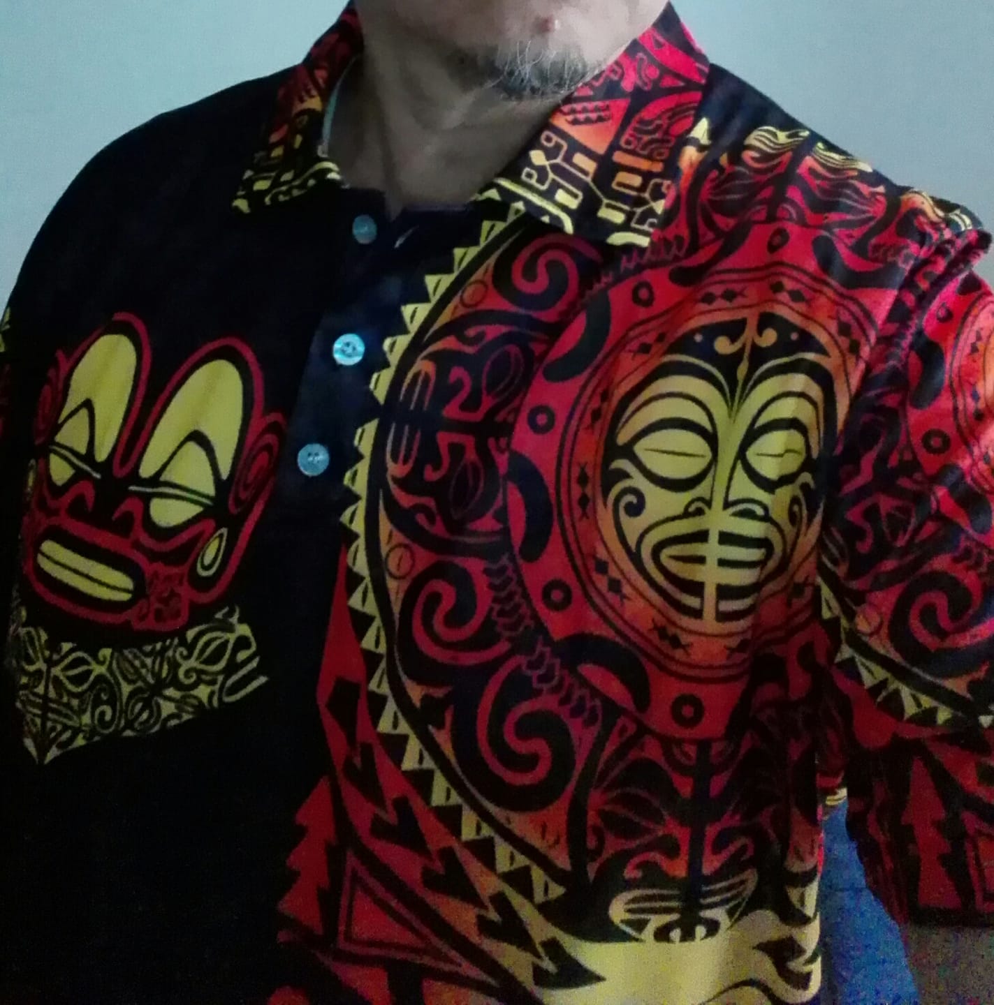 Customer photo review of Marquesas Islands Polo Shirt Marquesan Tattoo Unique Style Gradient Red LT8
