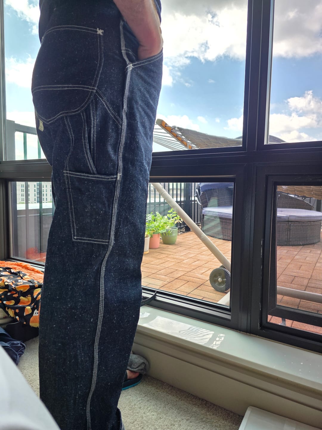 Customer photo review of Slub Pearl Yarn Indigo Denim Carpenter Pants