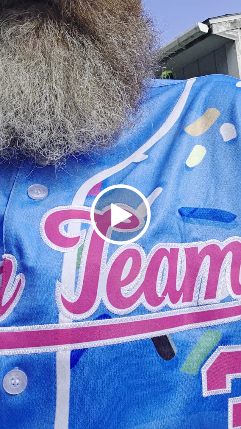 Customer video review of Custom Powder Blue Ice Cream Cone Graffiti Pattern Fashion Authentic Baseball Jersey