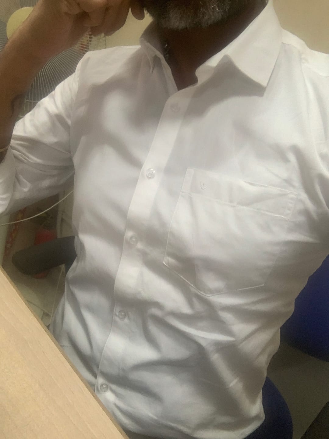 Customer photo review of Snow Field - 100% Cotton Formal White Shirt For Men | Uathayam