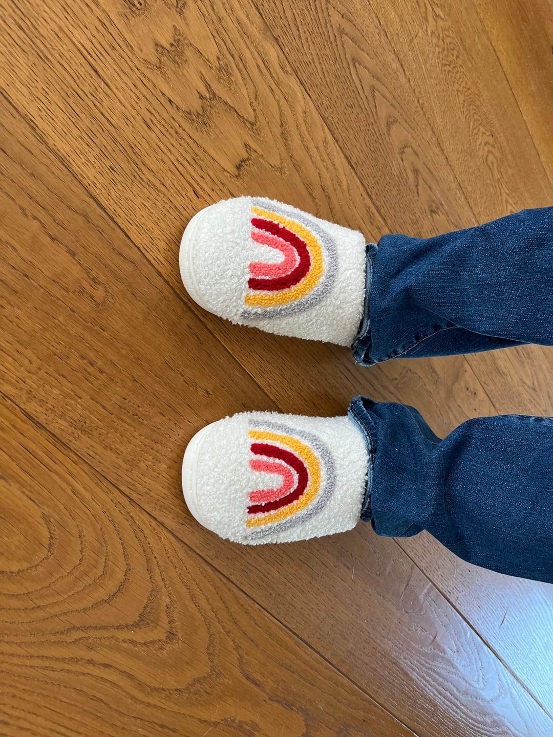 Customer photo review of Emma Rainbow Plush Slippers