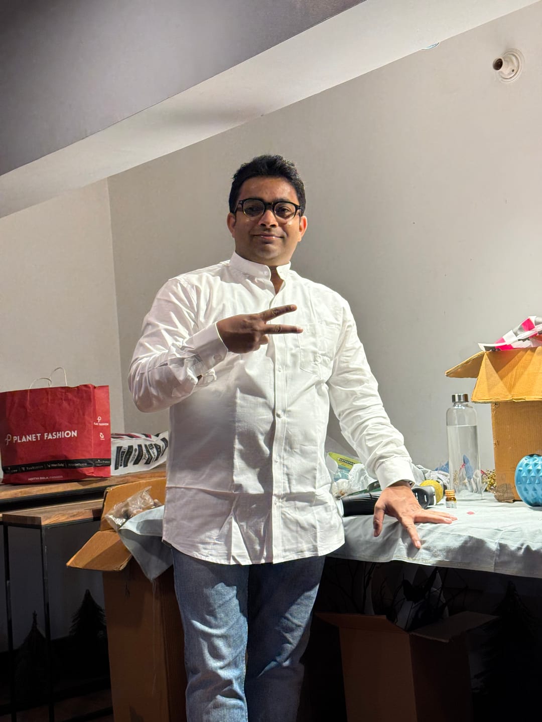 Customer photo review of Magnum - 100% Cotton Chinese Mandarin collar White Shirt For Men | Uathayam