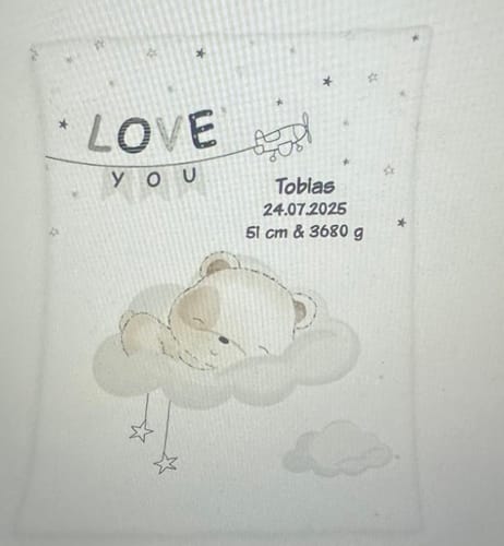 Customer photo review of Soft-Peach Kinderdecke mit Namen Motiv Schlafbär 75x100cm