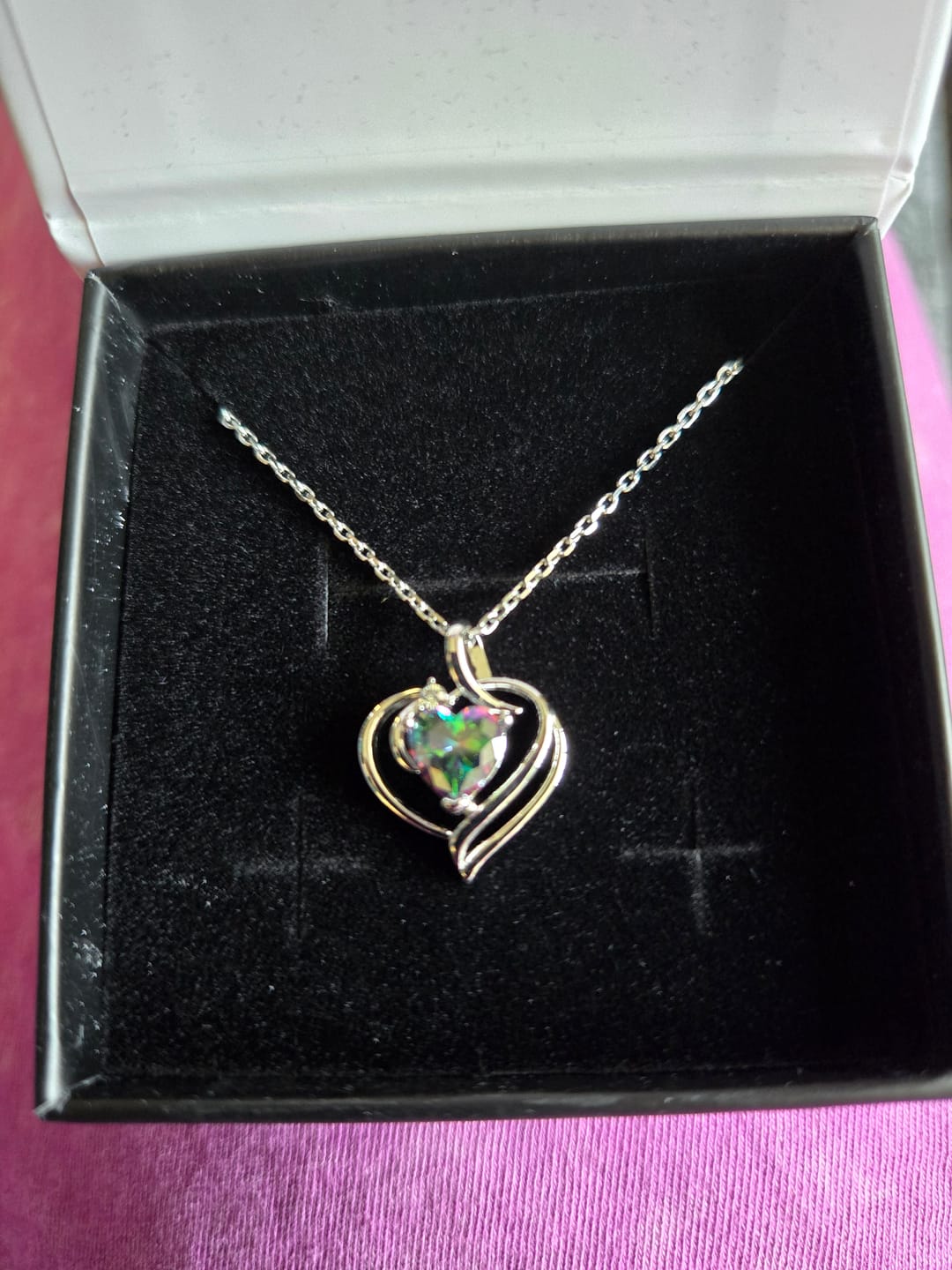 Customer photo review of Regina 18k White Gold Plated Blue Heart Necklace with Swarovski Crystals