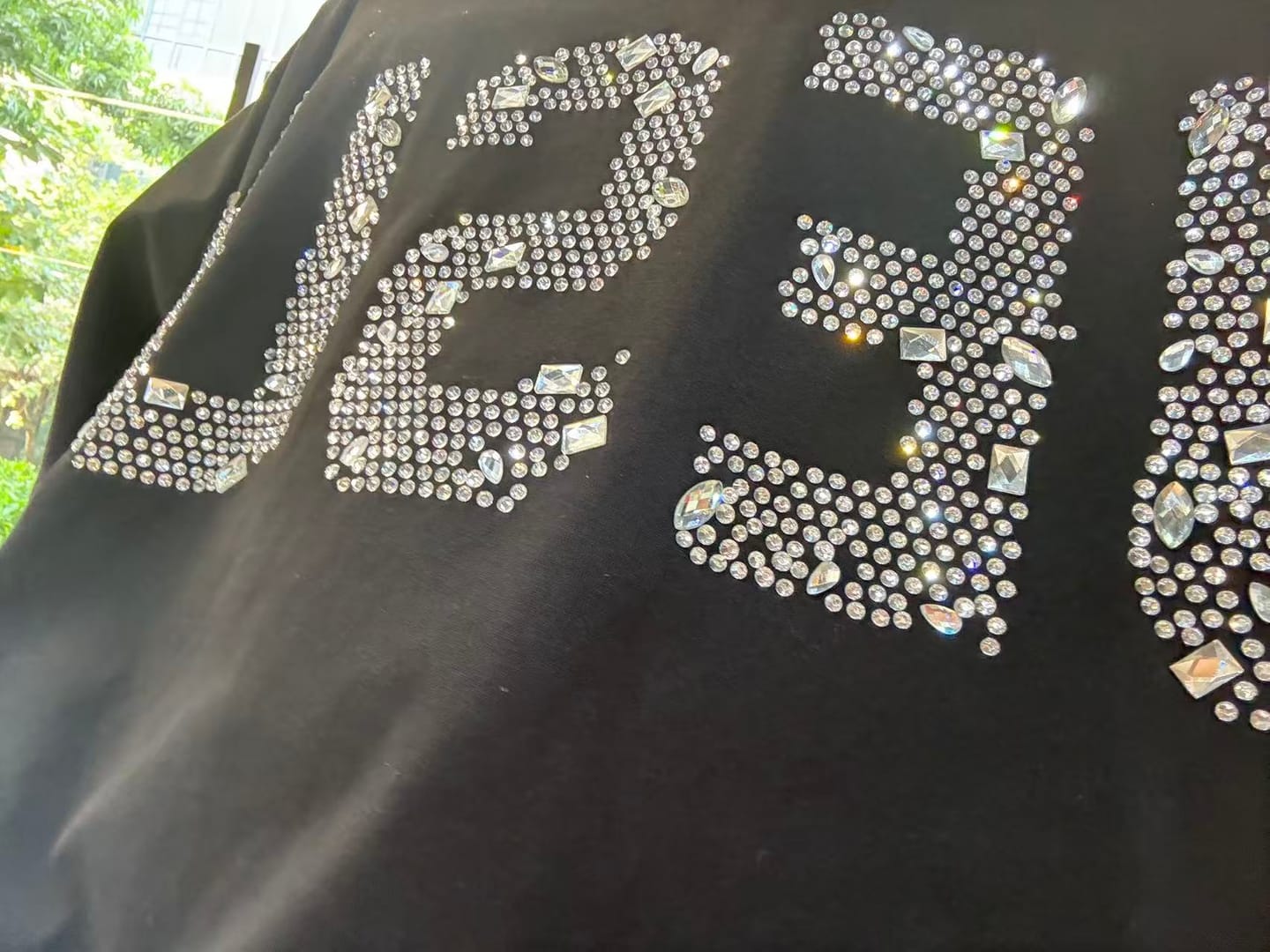 Customer photo review of Rhinestone Religious JESUS T-shirt-203