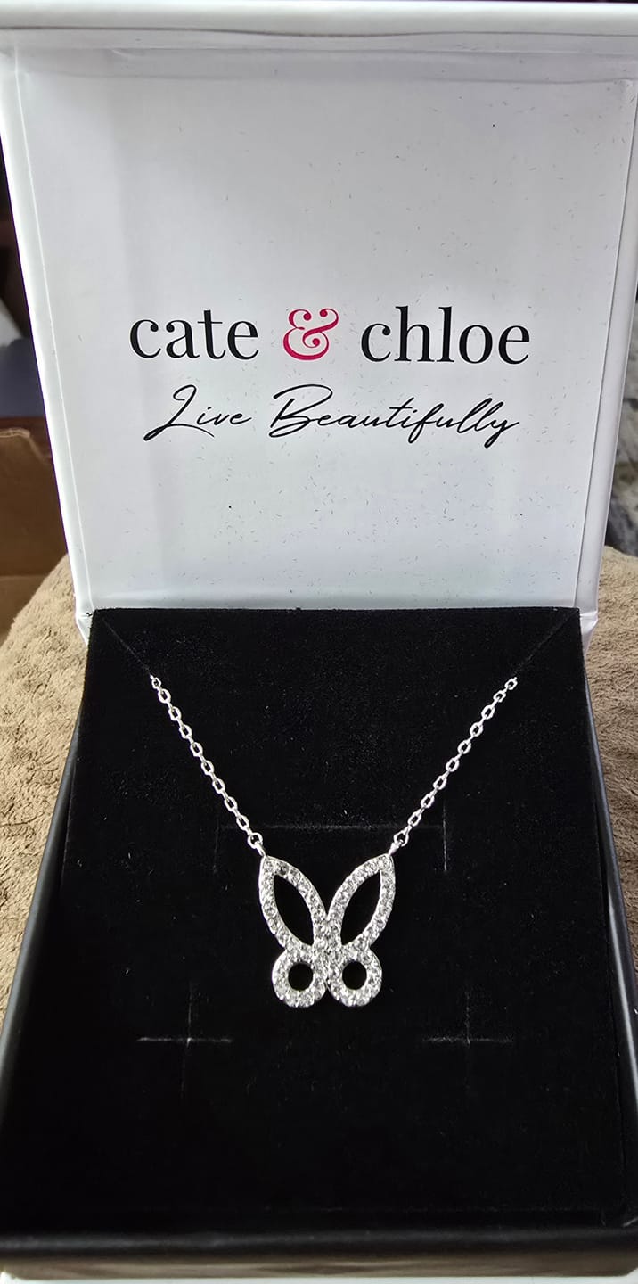Customer photo review of Maxine 18k White Gold Plated Butterfly Necklace with Swarovski Crystals