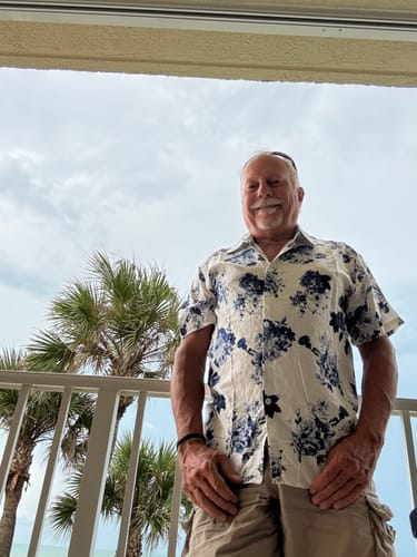 Customer photo review of Men's Blue Floral Print Cotton Beach Holiday Button Up Short Sleeve White Lapel Hawaiian Shirt