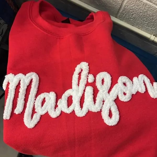 Customer photo review of Custom College Chenille Team Name Embroidered Sweatshirt