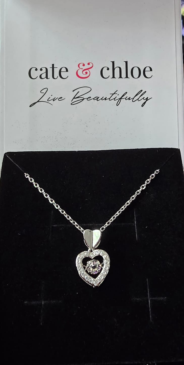 Customer photo review of Shelby 18k White Gold Plated Heart Dancing Necklace with Swarovski Crystals