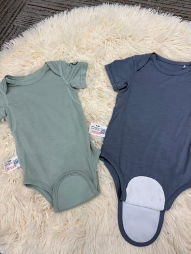 Customer photo review of ClimaCuddle Baby Bodysuit Short Sleeve - Merino Wool & Rayon Bamboo - Misty Blue