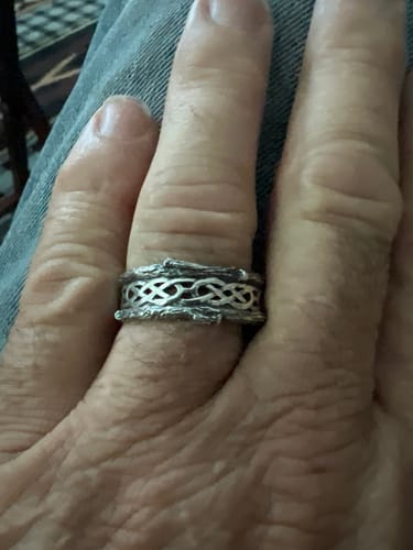 Customer photo review of Silver Tree bark Couple Celtic Wedding Bands Set with Gem