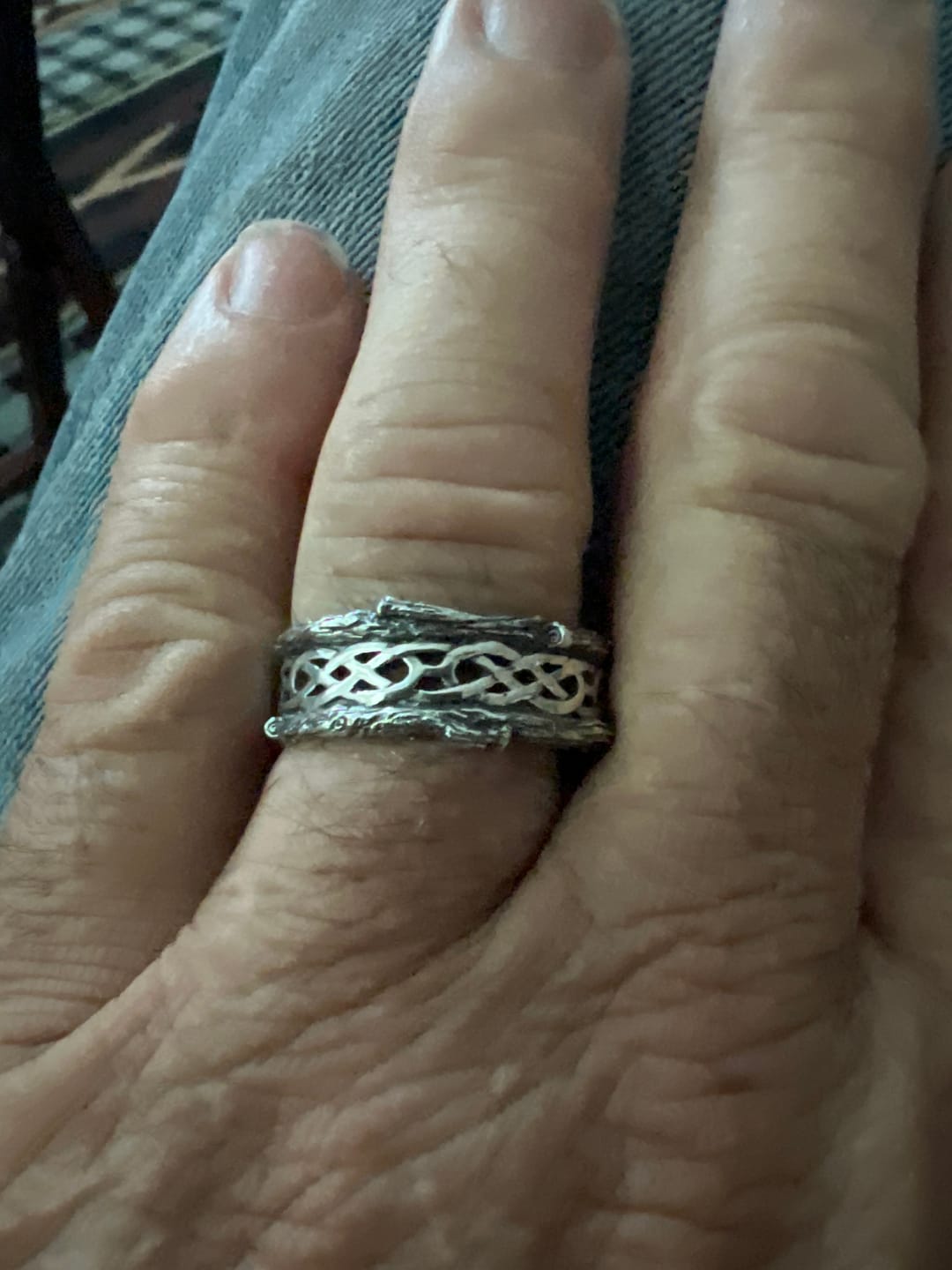 Customer photo review of Silver Tree bark Couple Celtic Wedding Bands Set with Gem