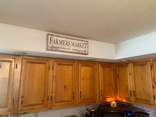 Customer photo review of Rustic Farmers Market Sign | Fall Market Sign | Personalized Kitchen Wall Decor | Thanksgiving Sign Wall Art | Farmhouse Kitchen Canvas Art (Etsy)