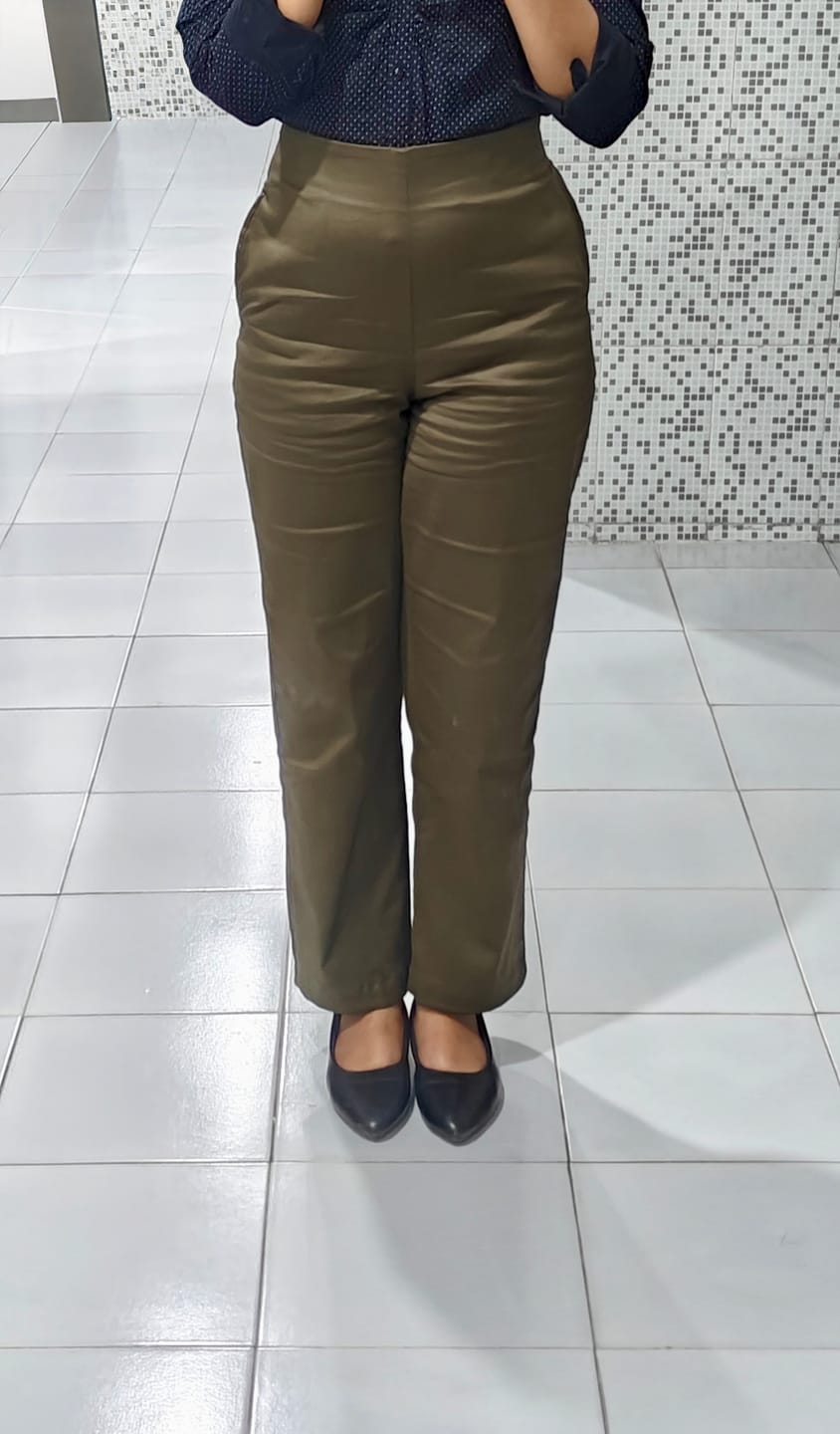 Customer photo review of Women Olive Green Straight Fit Formal Pants