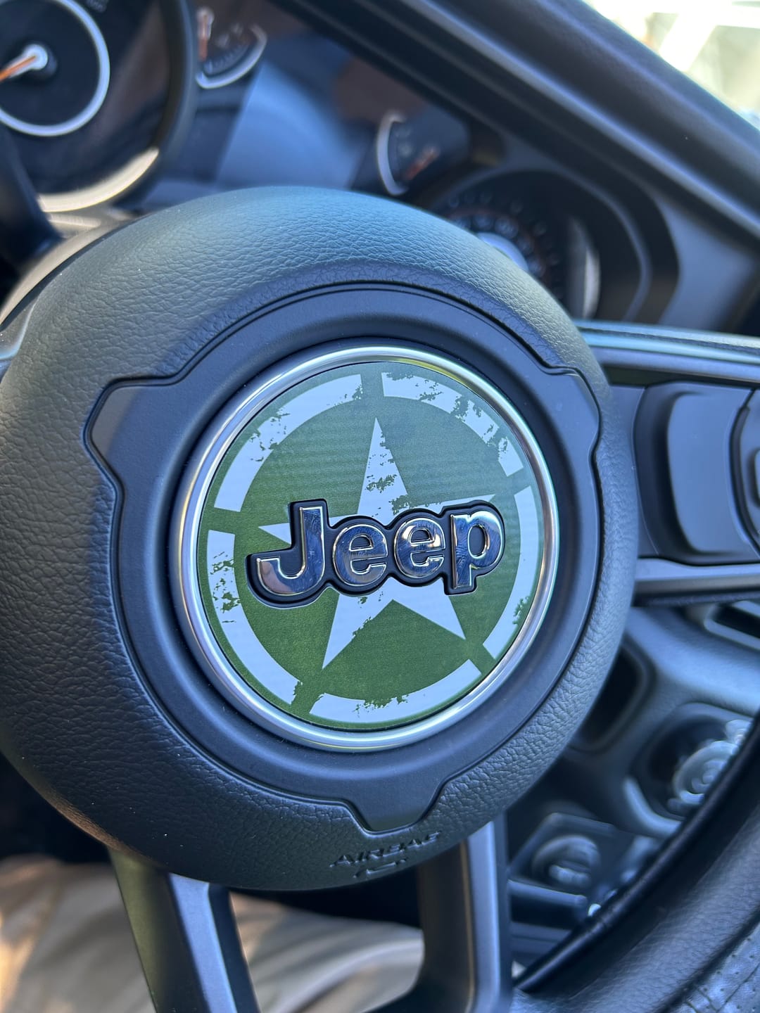 Customer photo review of Army Star Steering Wheel Decal for Jeep