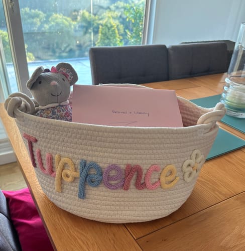 Customer photo review of Baby Knits™  Multicolor Personalized Knitted Basket