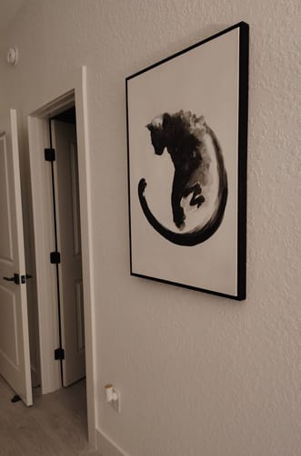 Customer photo review of special payment link for cat artwork with size 24"x34", black frame