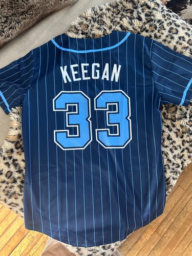 Customer photo review of Custom Navy Light Blue Stripe Fashion Design Full Button Authentic Baseball Jersey