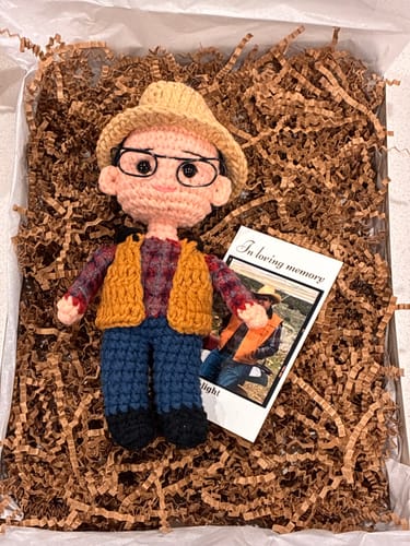 Customer photo review of Dolly® Personalized Crochet Doll with Photo Card