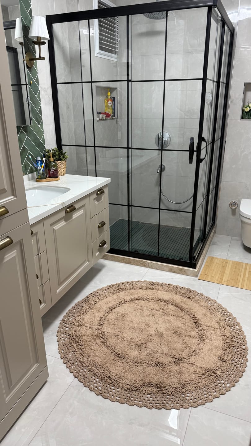 Customer photo review of Moon Yuvarlak Banyo Paspası %100 Pamuk 120x120 Mocha