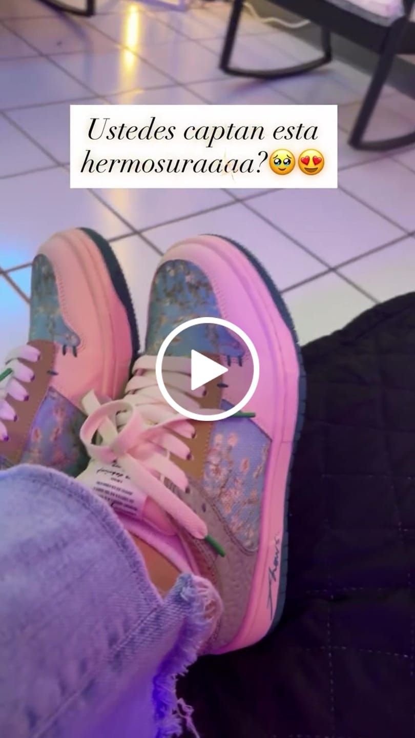 Customer video review of Van Gogh Almond Blossoms inspired sneakers