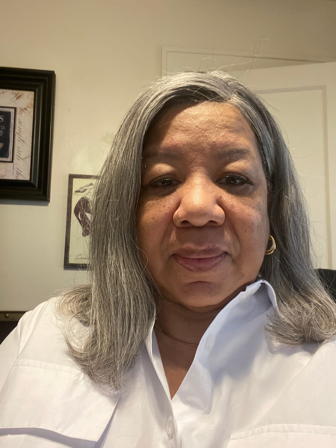 Customer photo review of Luvwin Salt & Pepper Gray Straight Layered Cut Beginner Friendly Glueless Wig 100% Human Hair