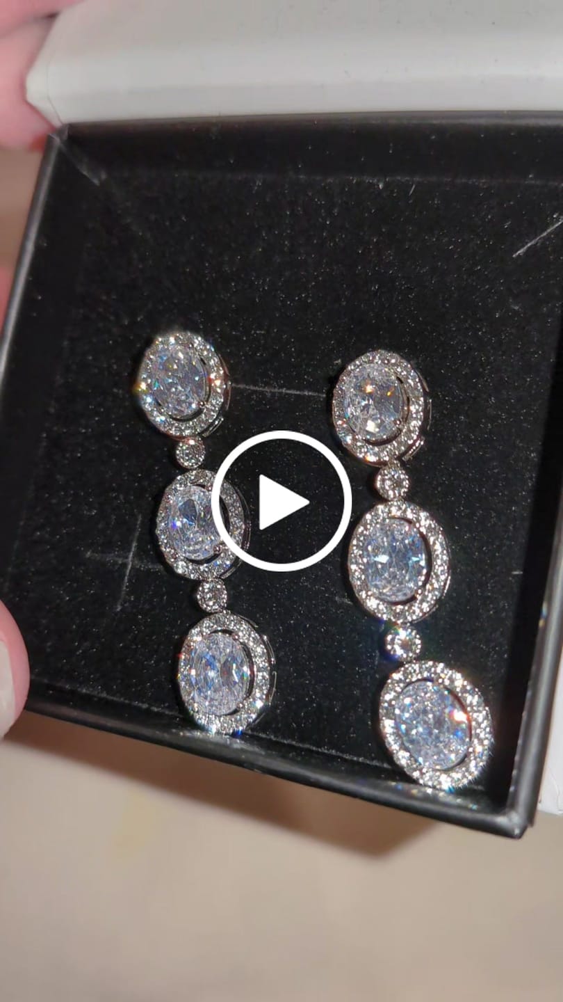 Customer video review of Lorraine 18k White Gold Plated Dangle Earrings with Simulated Diamond Crystals