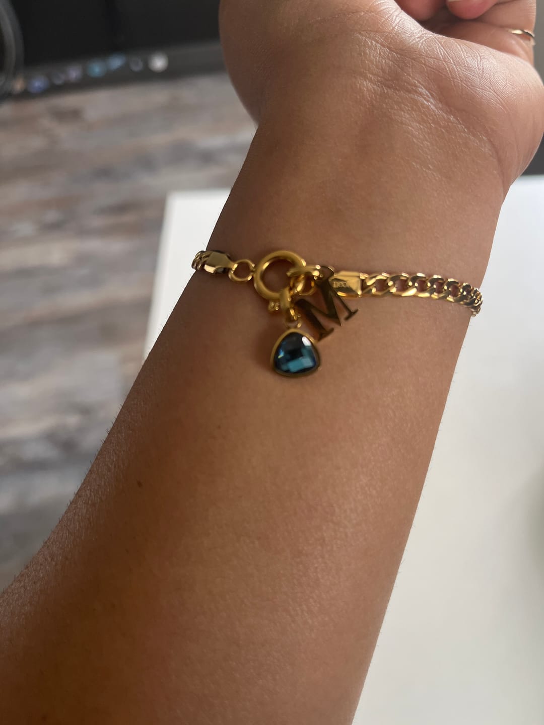 Customer photo review of Letter & birthstone bracelet gold