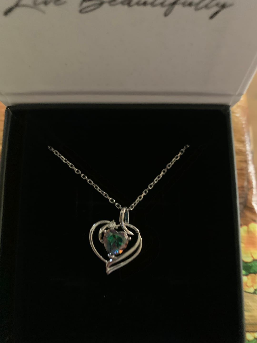 Customer photo review of Regina 18k White Gold Plated Blue Heart Necklace with Swarovski Crystals